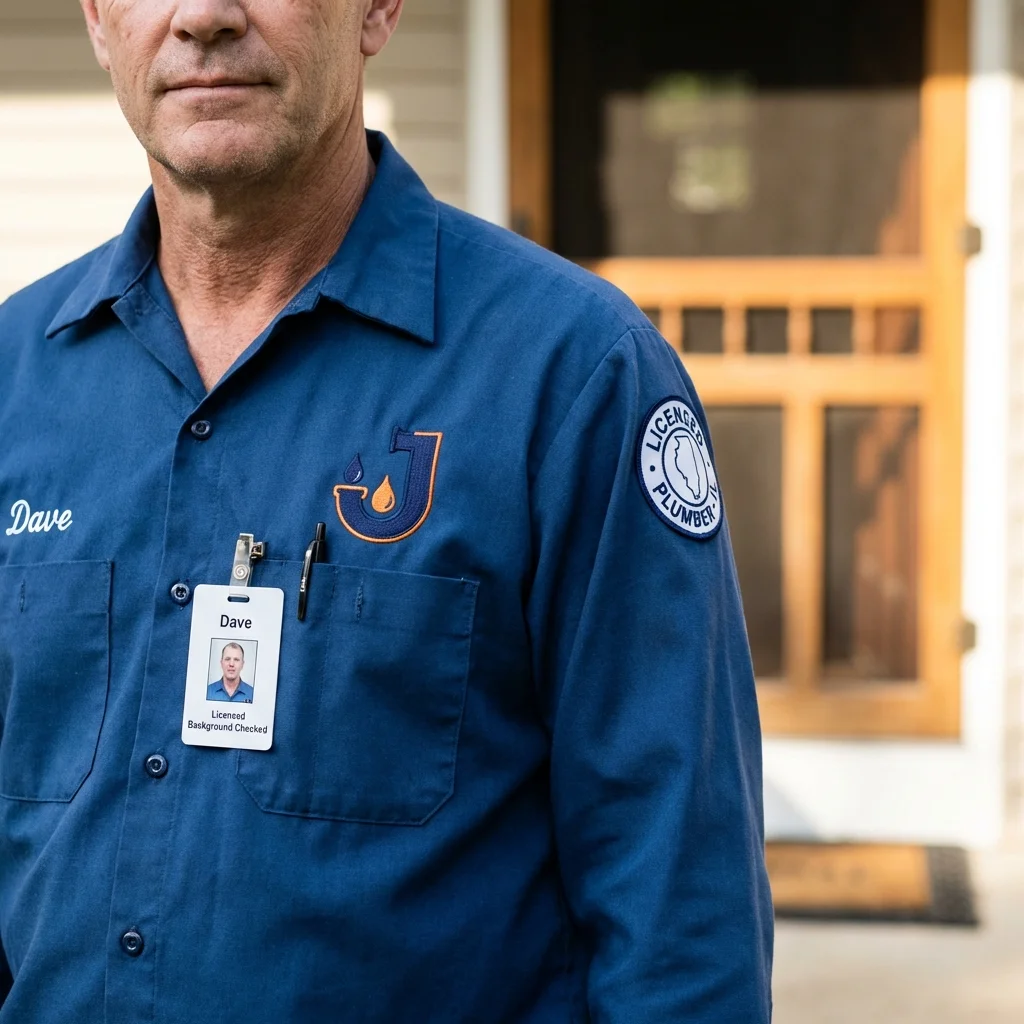 Licensed plumber showing ID badge in Stockton Springs, ME