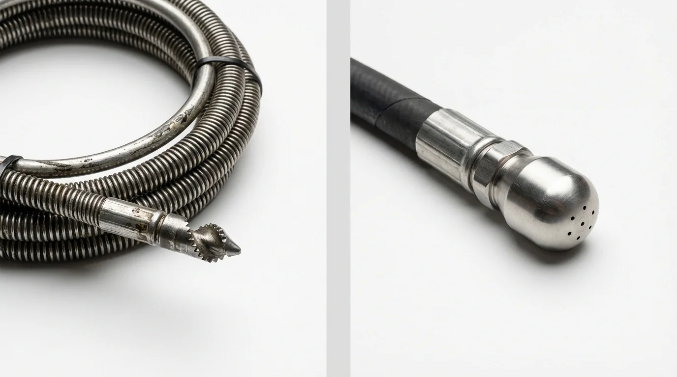 Drain snake cable and hydro jetting nozzle used for drain cleaning in Stockton Springs, ME