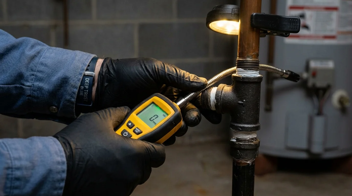 Gas leak detection with electronic sniffer by Johns Plumbing LLC in Stockton Springs
